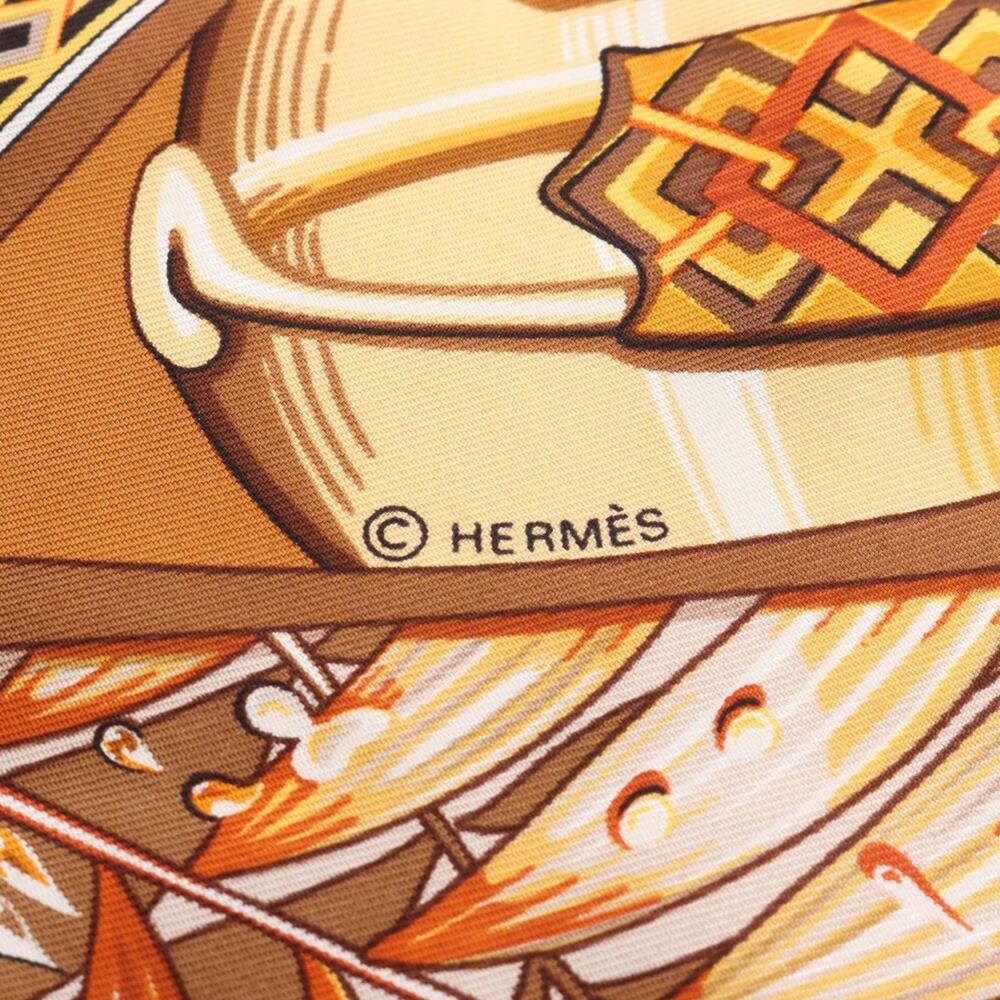 HERMES Authentic Brown Silk Scarf - Picture 2 of 4